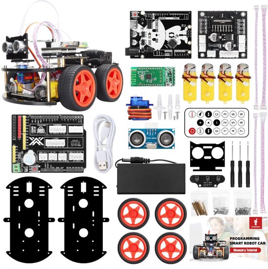 SyncGear 4WD Robot Bouwpakket Geschikt voor Arduino - Arduino Starter Kit - Programmeerbare Robot met Arduino - Inclusief Complete Nederlandse Handleiding & Modules