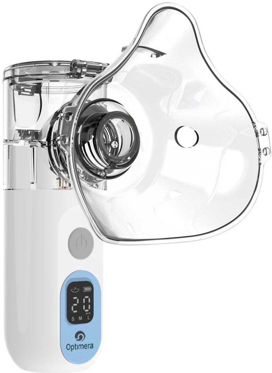 OPTIMERA® - Aerosoltoestel PRO - Inhalator – Nebulizer - Oplaadbaar USB-C - Ultrasone Vernevelaar - Inhalatieapparaat voor Kinderen, Volwassenen & Baby’s - Geen Batterijen Nodig - 2025 Model - Incl. 3 mondstukken