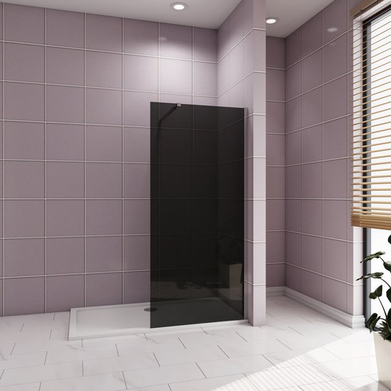 Inloopdouche 100x200cm met zwart folie,10mm NANO EasyClean veiligheidsglas,73-120cm Stabilisatiestang,glanzend chroom profiel