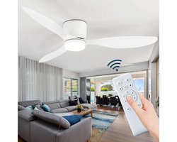 LuxiLamps - 3 Blad Plafondventilator - Moderne LED Ventilator Lamp - 6 Snelheden - Bedienbaar Met Afstandsbediening - 105 cm - Wit - Woonkamerlamp