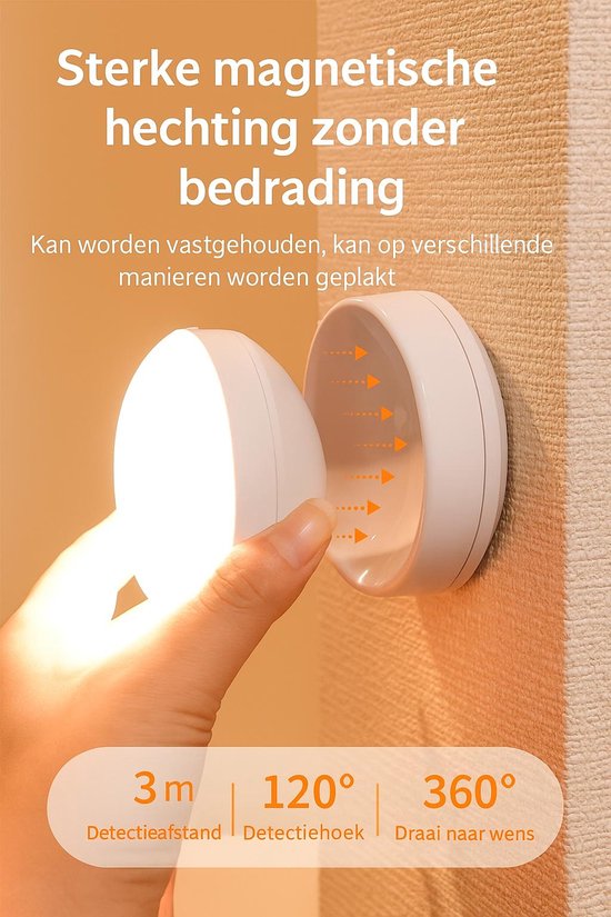Magnetische Bewegingssensor Draadloze Wandlamp -Oplaadbare Muurverlichting voor Gang - Draadloze wandlamp voor binnen - Wandlamp Binnen – Oplaadbare Wandlamp - 360° Rotatie – Draadloze Nachtlamp voor Keuken - Gang