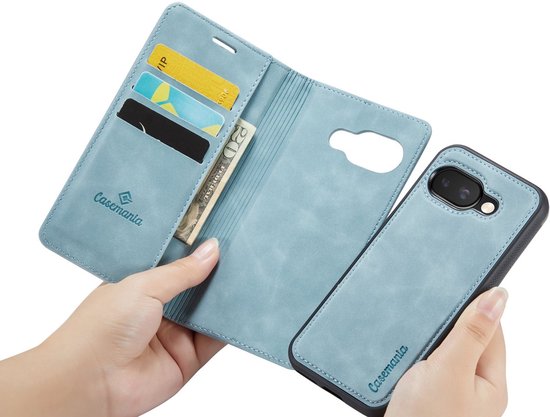 Bookcase hoesje CaseMania pour Google Pixel 9 - Aqua uni - Similicuir - Design magnétique amovible 2 en 1 - Compatible MagSafe