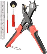 SolidStock Professionele Gaatjestang voor riem - met Gratis Meetlat - Ponstang - Revolvertang - Rood