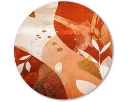 Abstract ontwerp in aardetinten - Natuur schilderij rond - Wandobject rond bladeren - Abstracte kunst - Schilderij op Forex rond - Barok schilderijen - muurcirkel forex 40x40 cm
