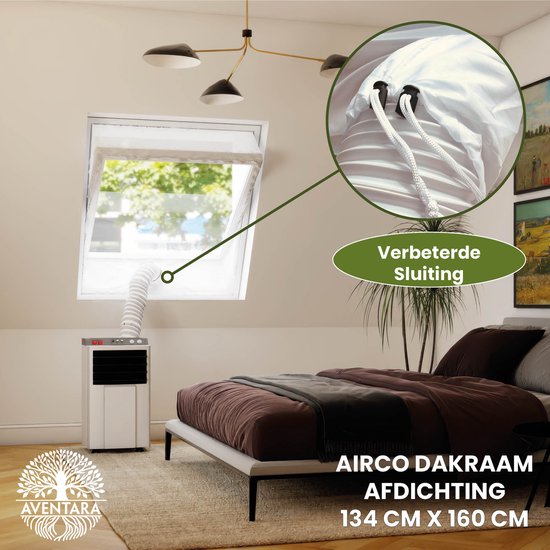 Airco dakraam afdichtkit 134×160 cm voor Velux UK10, Fakro, Optilight – slang afsluiten, herbruikbaar, energiezuinig