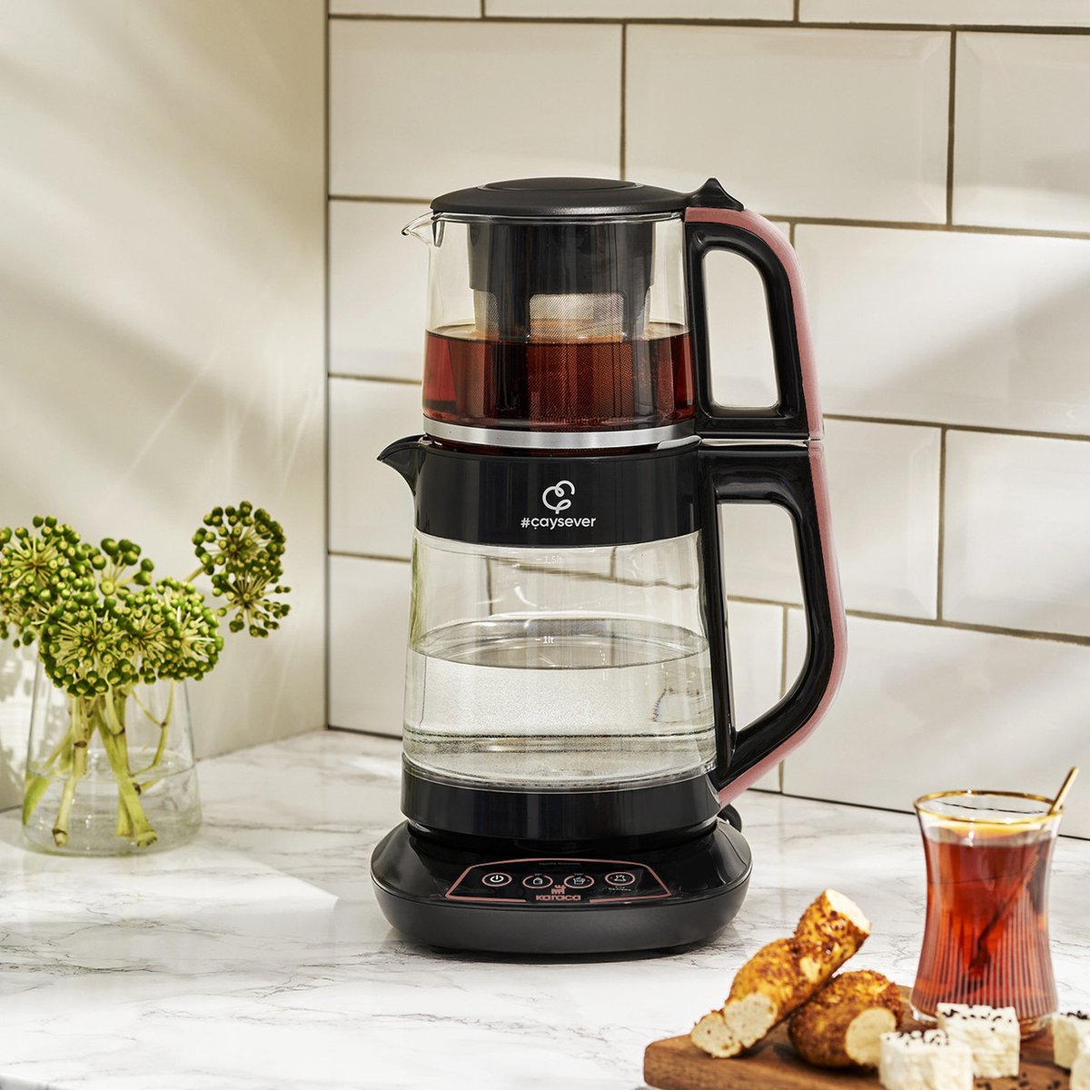 Berry XL 2-in-1 theemaker met stalen theepot en waterkoker, ros - Netherlands