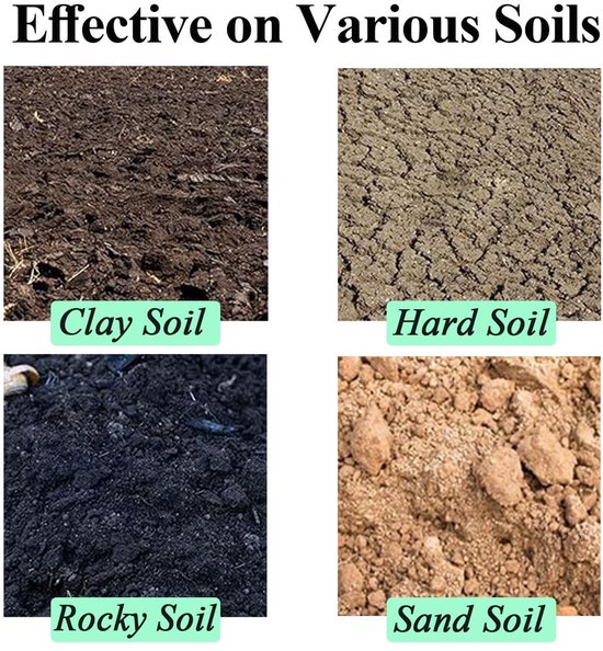 Efficace sur divers sols : sol argileux, sol dur, sol rocailleux et sol sableux.