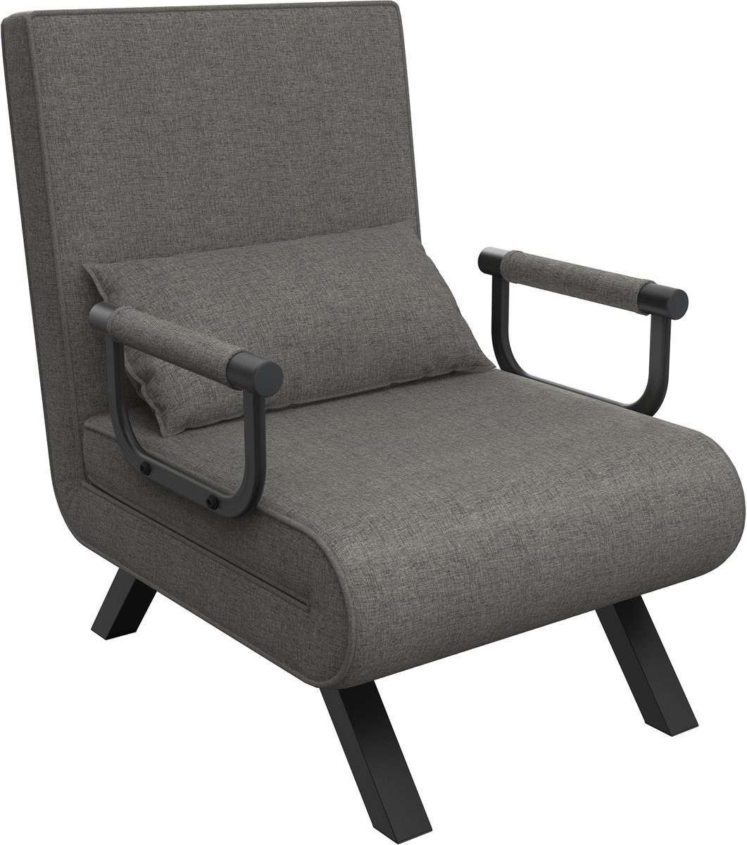 Aufun 3-in-1 slaapbank met bedfunctie – Logeerbed met verstelbare rugleuning – Opvouwbaar bed met armleuningen – Slaapbank voor woonkamer en slaapkamer – Donkergrijs