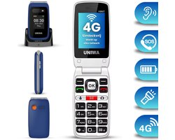 4G Senioren Mobiele Telefoon – Klaptelefoon met Grote Toetsen en Letters – SOS Noodknop – Senioren GSM – Dubbel Scherm – Oplaadstation – Simlockvrij – Eenvoudige Seniorentelefoon voor Ouderen Blauw – Oma Opa
