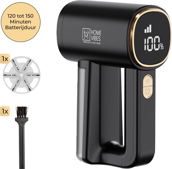 Home Vibes® Pluizenverwijderaar – Ontpiller – Kledingontpluizer – LED Display – 120 tot 150 Minuten Accuduur – Pluisjes Verwijderaar - Incl. Extra Accessoires - Zwart/Goud