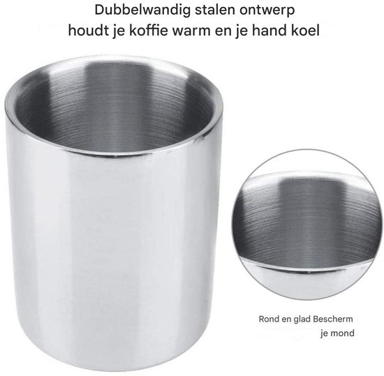 EXCITAT Beker - Rvs Mok - Thermosfles van roestvrij staal - Campingmok - Dubbelwandige geïsoleerde mok - Met deksel - 200 ml - Zilver — afbeelding 4
