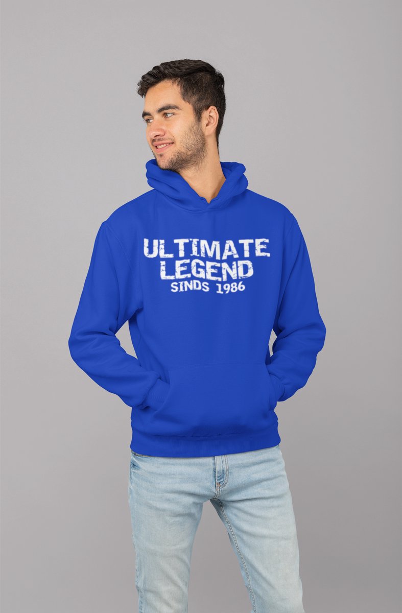1986 Jaar Blauw Hoodie heren - Maat M - Ultimate Legend - Verjaardag Cadeau Mannen - Limited Edition
