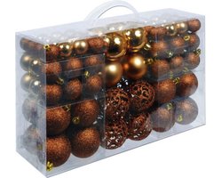 Christmas Gifts Kerstballen Set Koper - 101 Kunststof Kerstballen - Verschillende Afwerkingen - Ø 3/4/6 cm - Incl. Piek
