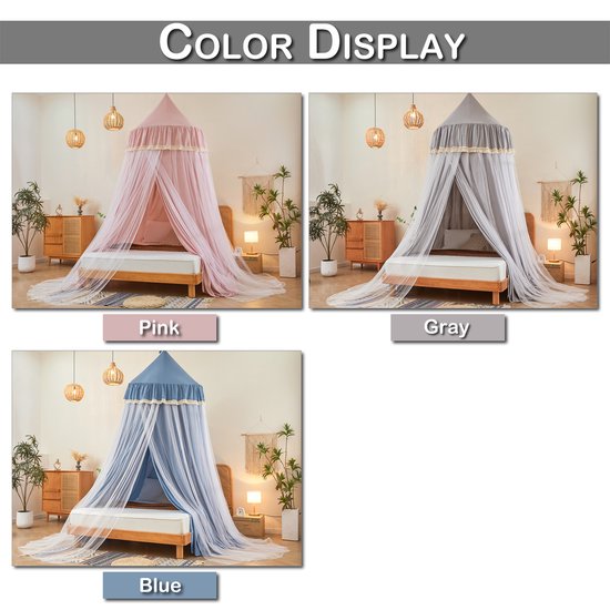 Qelus Dubbele Laag Muggennet - Lichtblokkend Bedtent voor Twin/Full/Queen Bedden - Kinderleeshoek & Knusse Slaapruimte - Plafondgemonteerd Klamboes - Grijs — afbeelding 5