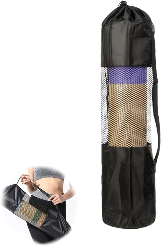 Yogamat tas, waterdichte draagbare yogatas en verstelbare riem voor yogamat, extra lange yogamat draagtas met 2 zakken, volledige ritssluiting yoga schoudertas (blauw