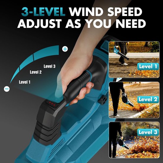 Accu Universele Bladblazer -2x Accu (4.0Ah)en lader - Blaassnelheid: 250 km/h - 2-delige buis - Accu Bladblazer Incl-150000RPM — afbeelding 3