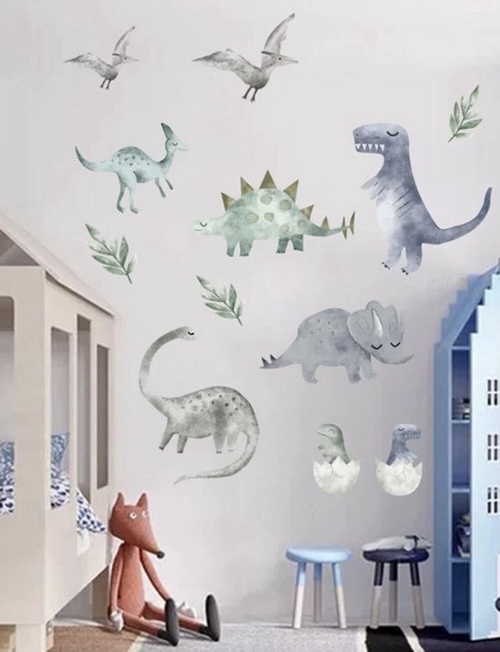 Muursticker - Dino - Dinosaurus- Jongen - Meisje - Kinderkamer - Babykamer - Decoratie sticker - Muursticker - Dino - Dinosaurus- Jongen - Meisje - Kinderkamer - Babykamer - Decoratie sticker - Verwijderbaar - Zelfklevend - Verwijderbaar