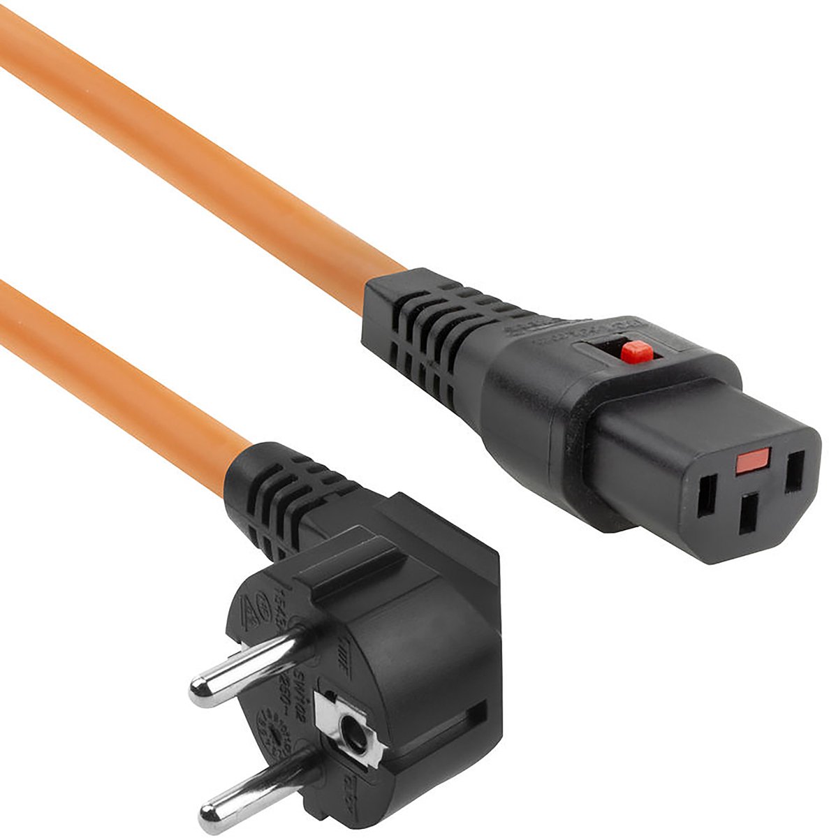 Aansluitkabel Schuko stekker en IEC C13 contrastekker 2M oranje