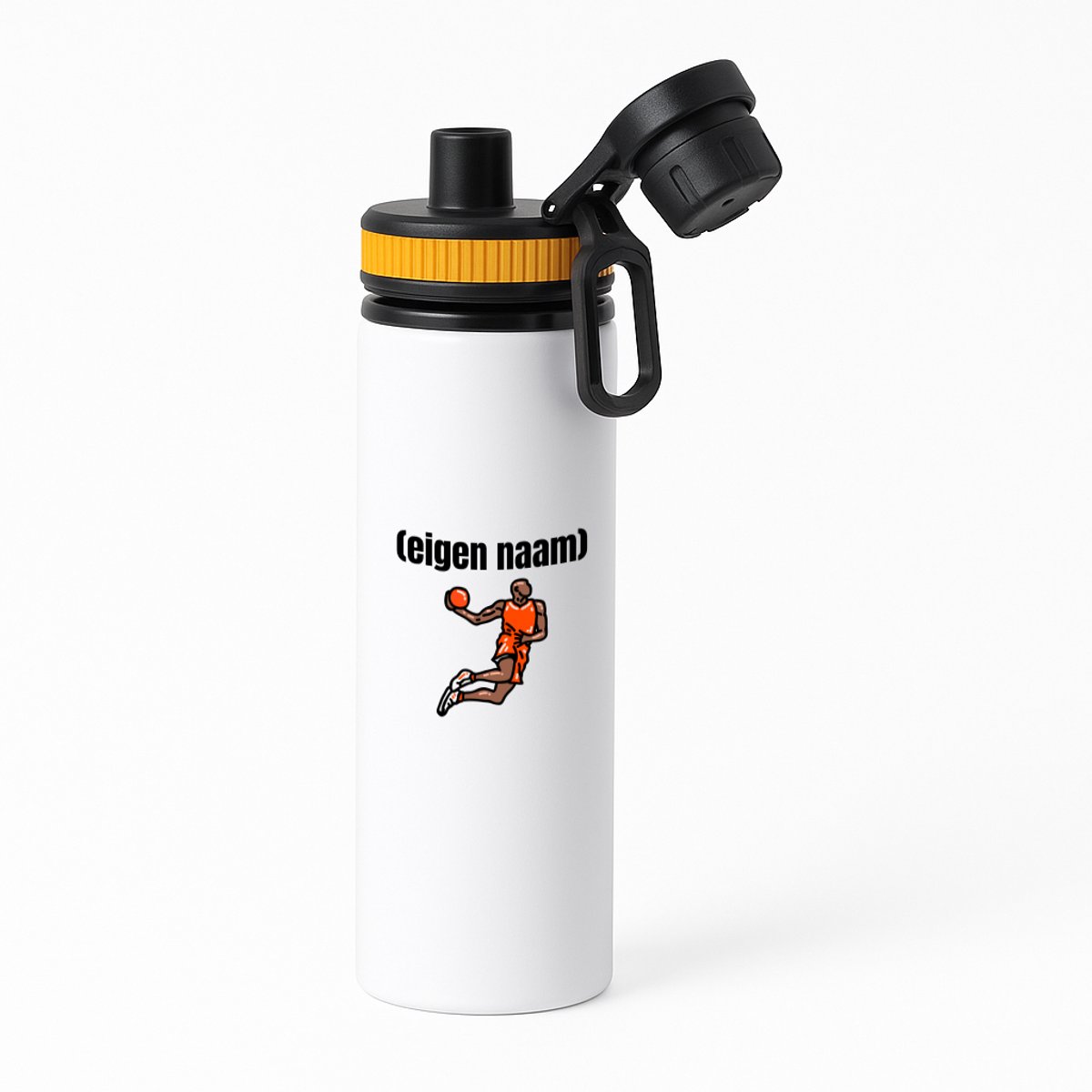 Hacebo® - basketbal man met eigen naam waterfles met draaidop oranje - Basketbal - iemand die op basketbal zit - sport - bal - wedstrijdsport - verjaardag cadeau - kado - water fles - 850ML