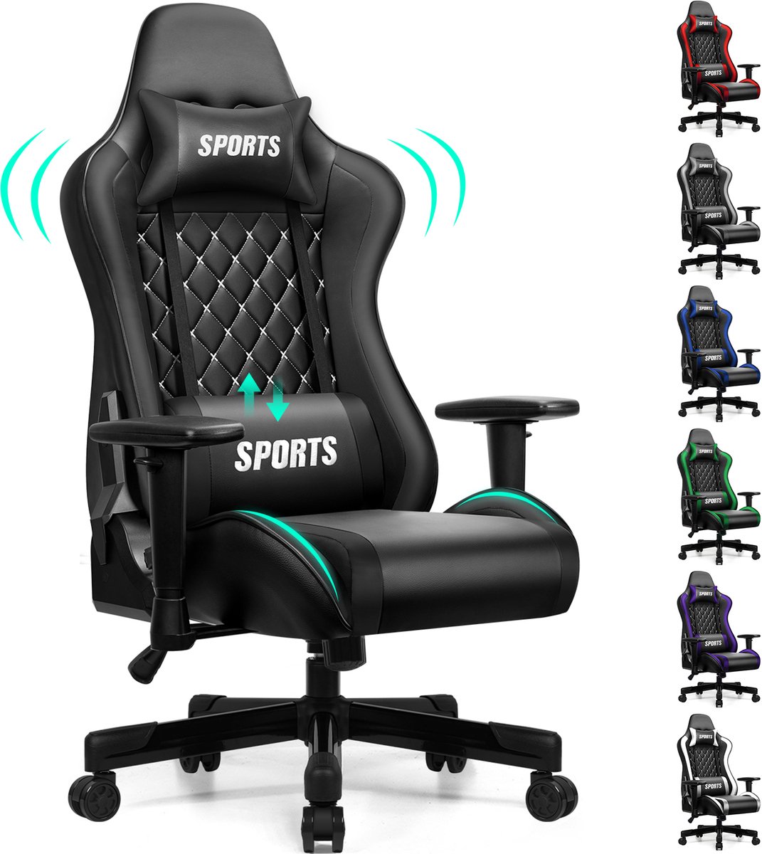 Hiaonyx gamestoel - gaming stoel met 170° verstelbare rugleuning - In hoogte verstelbare armleuningen Game Stoel - Maximale Belastbaarheid 150kg - Zwart