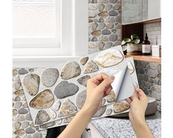6 Stuks 3D Tegelstickers - Natuursteen & Baksteen Look | Waterdicht PVC Zelfklevend Folie (15x30 cm) | Voor Keukenbacksplach & Badkamer | Hoogwaardig Reliëf Effect | Eenvoudig Aanbrengen + Schimmelwerend