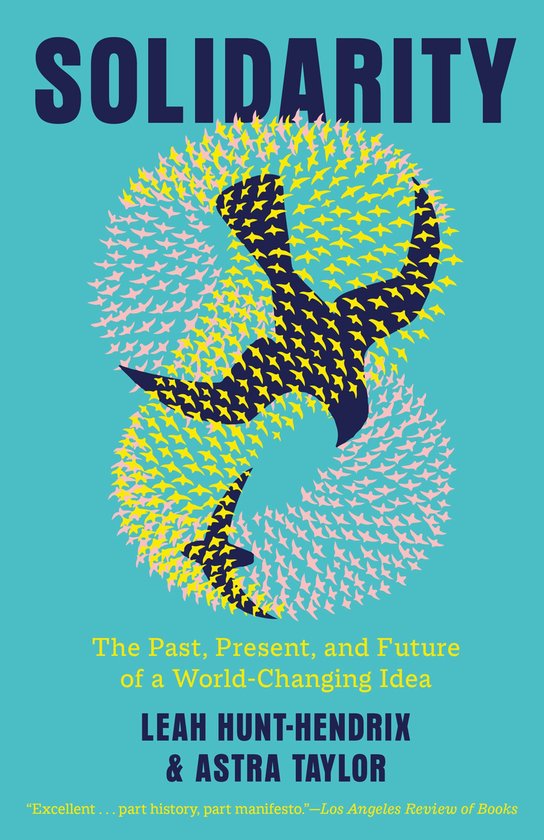 Couverture de livre avec le titre SOLIDARITEIT, en lettres bleues, avec un motif d'oiseaux dorés et roses.