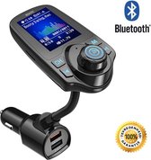 Healtic - Bluetooth FM Transmitter T10D (2020), Auto Radio Adapter CarKit met 4 Music Play Modes / Hands-free Bellen / TF Kaart / USB Auto Lader / USB Flash Drive / AUX Input / Output 1.44 inch LCD Display/ Bluetooth Carkit 5 in 1