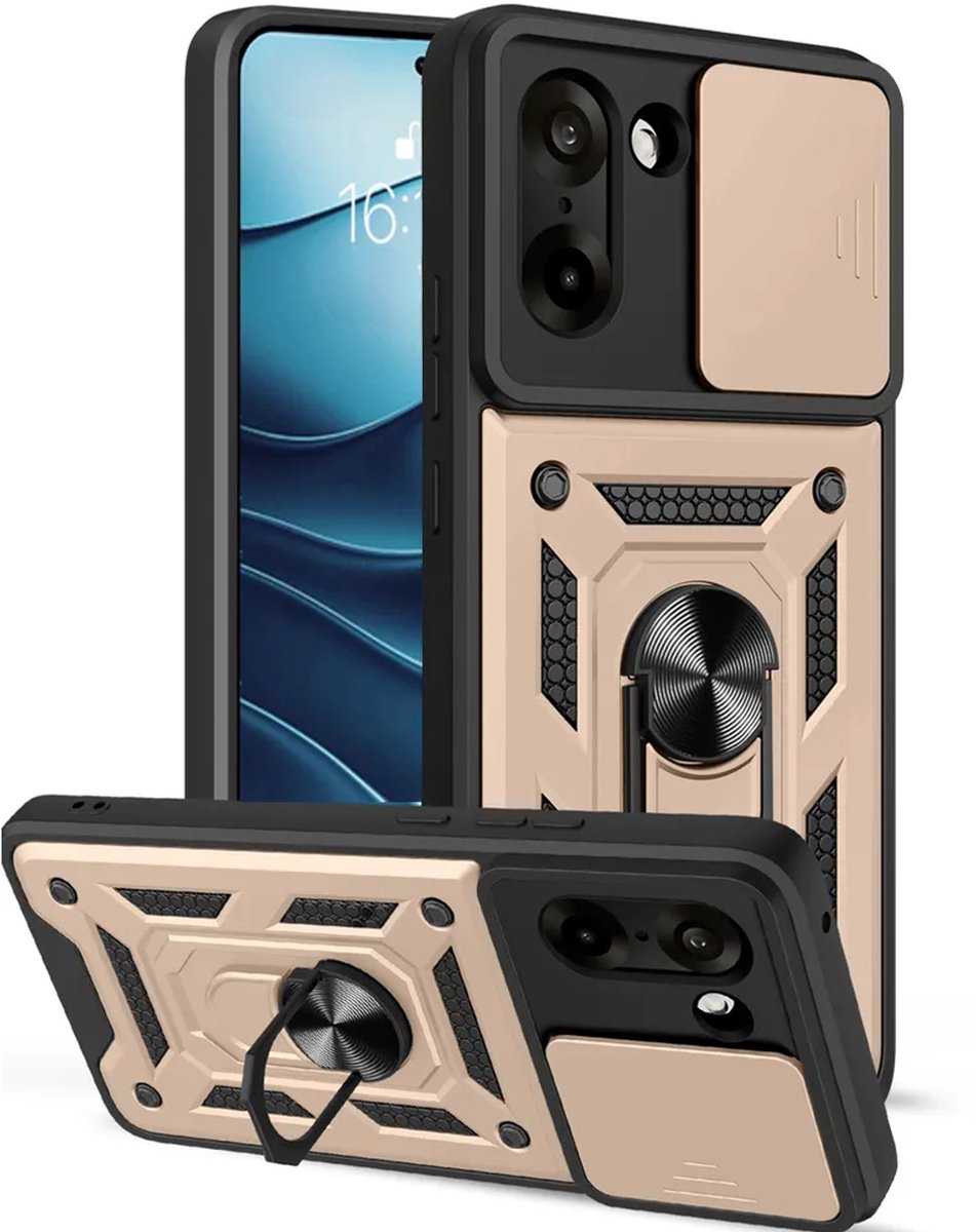 MobyDefend Hoesje - Geschikt voor OnePlus Nord CE 5 - Pantsercase Met Draaibare Ring - Goud