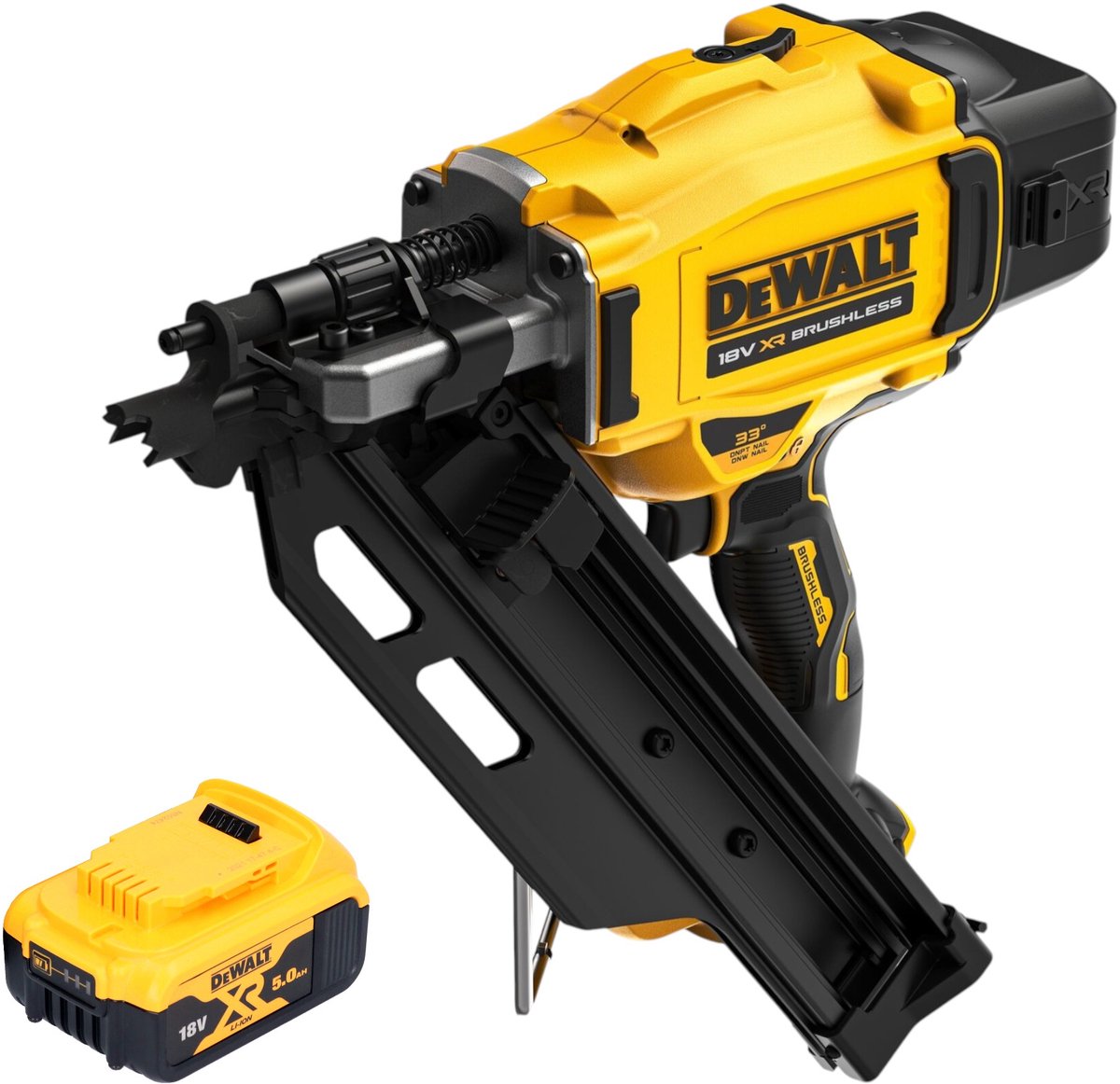 DeWalt DCN 930 N accu-spijkermachine 18 V 50 - 90 mm borstelloos + 1x accu 5,0 Ah - zonder oplader