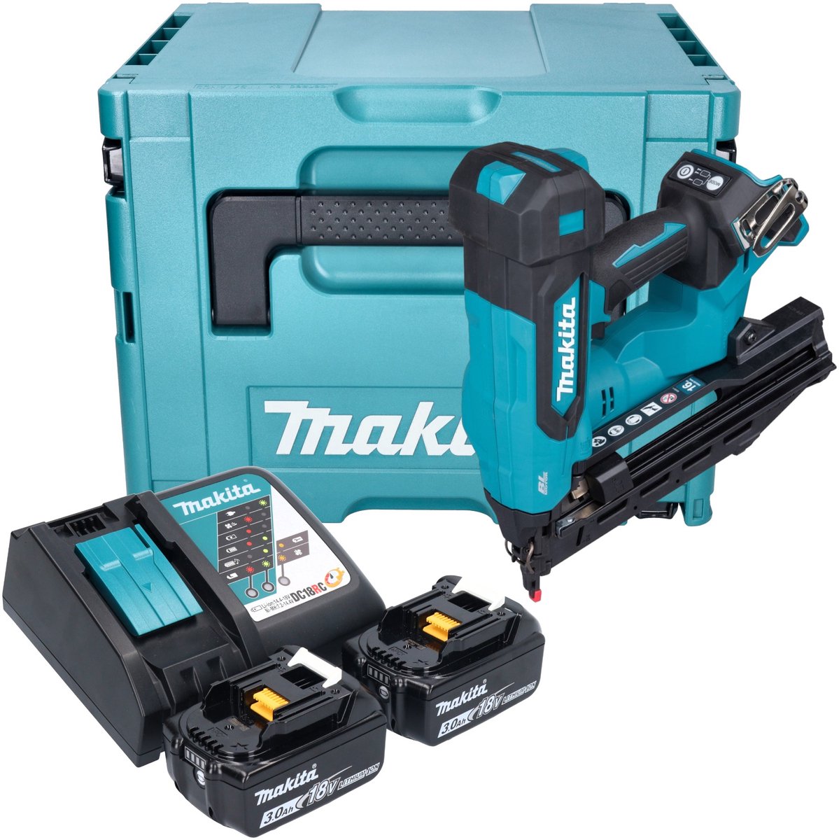 Makita DBN 610 RFJ accu staande spijkermachine 18 V 32 - 64 mm borstelloos + 2x accu 3.0 Ah + lader + Makpac