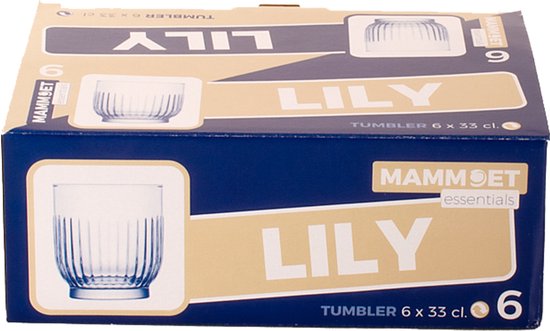 Boîte de 6 verres à eau 'LILY' par Mammoet, 33 cl.