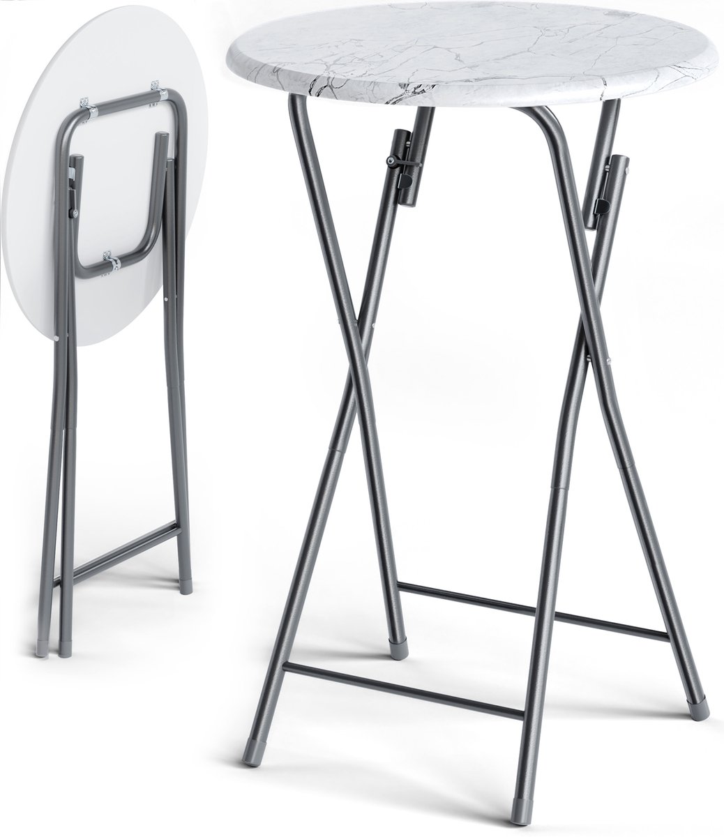 Casaria Statafel Inklapbaar - 60x110cm Metaal MDF Houtlook - Wit Wit en zilver