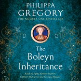 Boekcover met de titel 'The Boleyn Inheritance' door Philippa Gregory. Een miniatuurportret van een koninklijke vrouw is in het midden geplaatst.