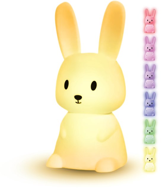 Vulpes Goods® - Nachtlampje Kinderen - LED Licht & 8 Kleuren – Nachtlampje Babykamer – Konijn – USB-Oplaadbaar – Dimmer – Timer – Draadloos - Kindvriendelijk