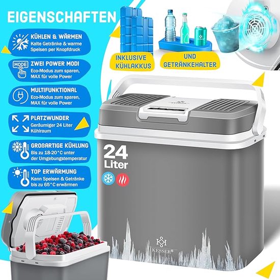 KESSER® koelbox 24 liter, KOELT en VERWARMT Thermo elektrische incl. 2x