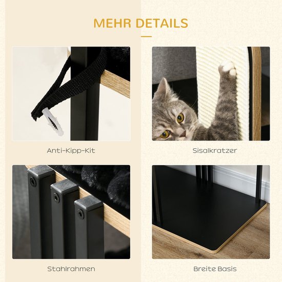 Krabpaal, Kattenboom Met Kattenbak, 185 Cm Hoog, Krabpaal Platform Wasbaar Kussen Grijsbeige