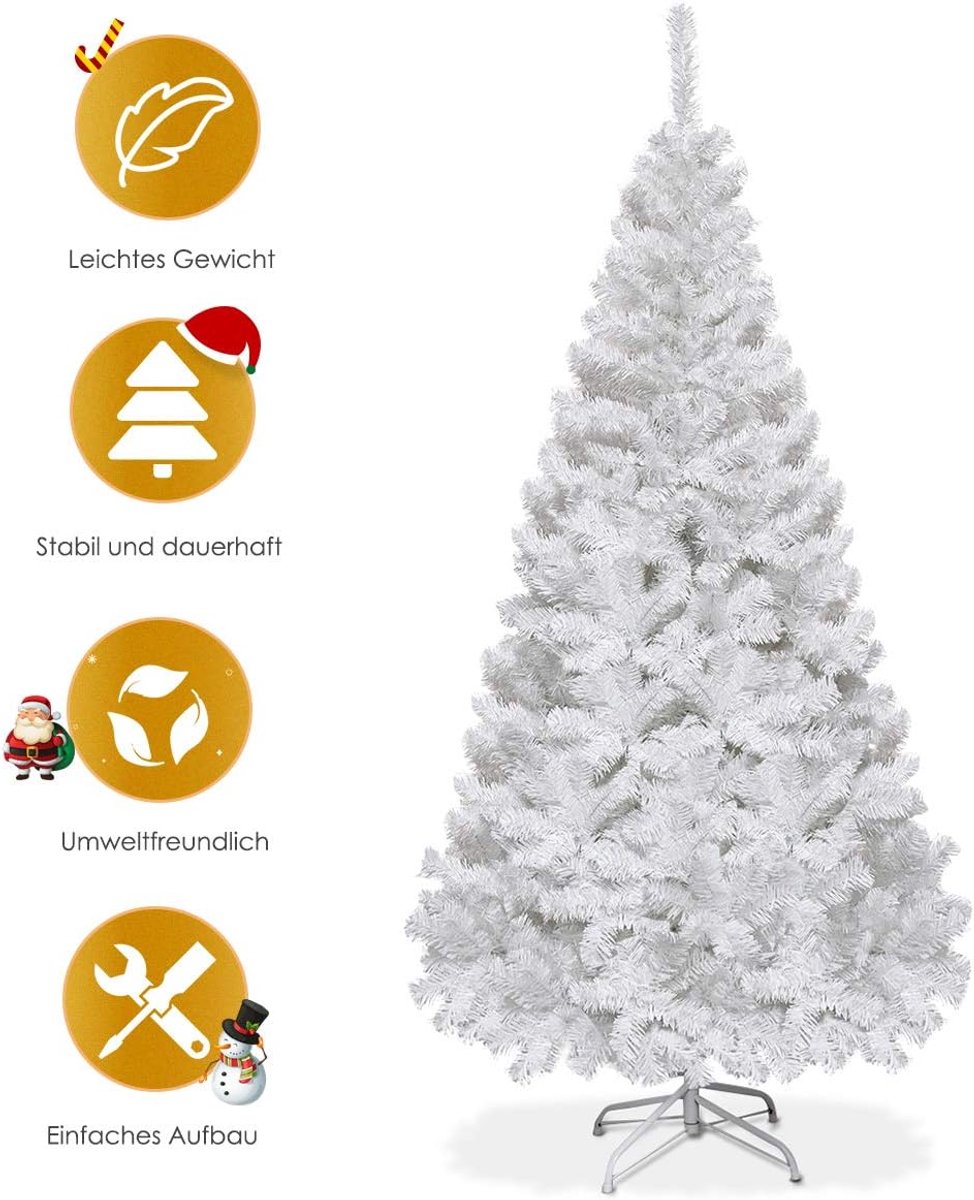 COSTWAY Kunstkerstboom 180 cm - Realistische Kunststof Kerstboom met sneeuw - met metalen standaard - pvc 650 takken - Wit – foto 6