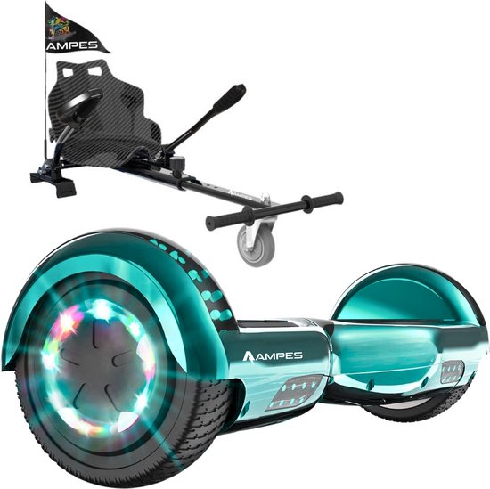 Ampes Hoverboard - Bluetooth Speaker - 24V 4.0 Ah Accu - Oxboard - 12 km/h - UL2272 Gecertificeerd - LED Verlichting - Anti lek banden - Belastbaar tot 120KG - 6.5 Inch - Inclusief Draagtas - 700W - Chroom Groen + Hoverkart Carbon