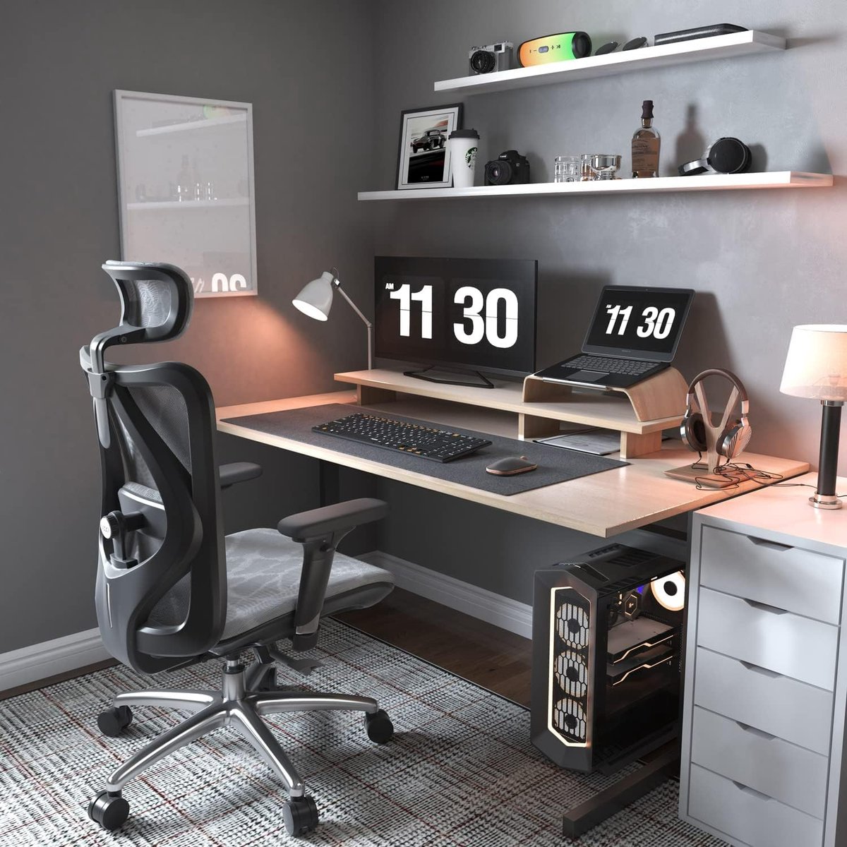 SIHOO M57 Ergonomische Bureaustoel met 3D-Armleuningen&Verstelbare Lendensteun-Premium Mesh Design voor Kantoor/Thuiswerken - 150kg Draagvermogen-8cm Hoogteverstelling-3 Standen Kantelmechanisme (110°/116°/126°)-SGS/BIFMA Gecertificeerd——Donkergrijs – foto 7