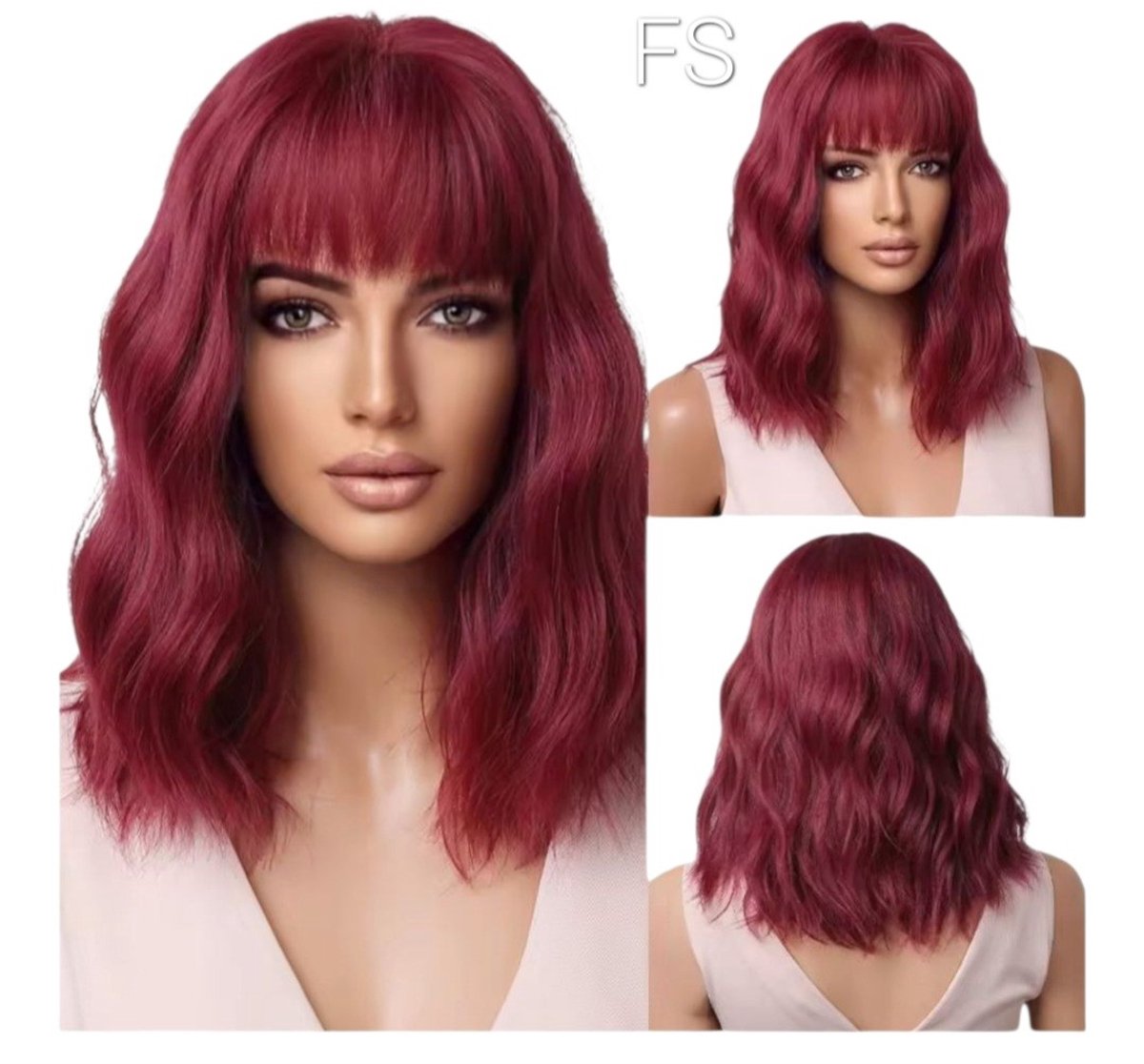 Rood Bob Pruik Dames – 35 cm – Hittebestendig Synthetisch Haar – Natuurlijke Look – Kort Model met Pony –Kleur donker rood– wasbaar- Europees en Amerikaans - Pruiken