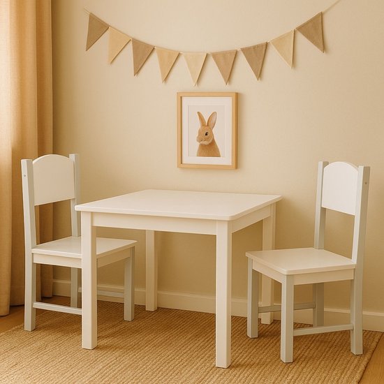 Maxx Kidz Kindertafel met 2 Stoeltjes - Speeltafel voor Kinderen - Ideaal als Tekentafel - Peuter Stoeltje met Tafel - Kindermeubels van Hout - Wit