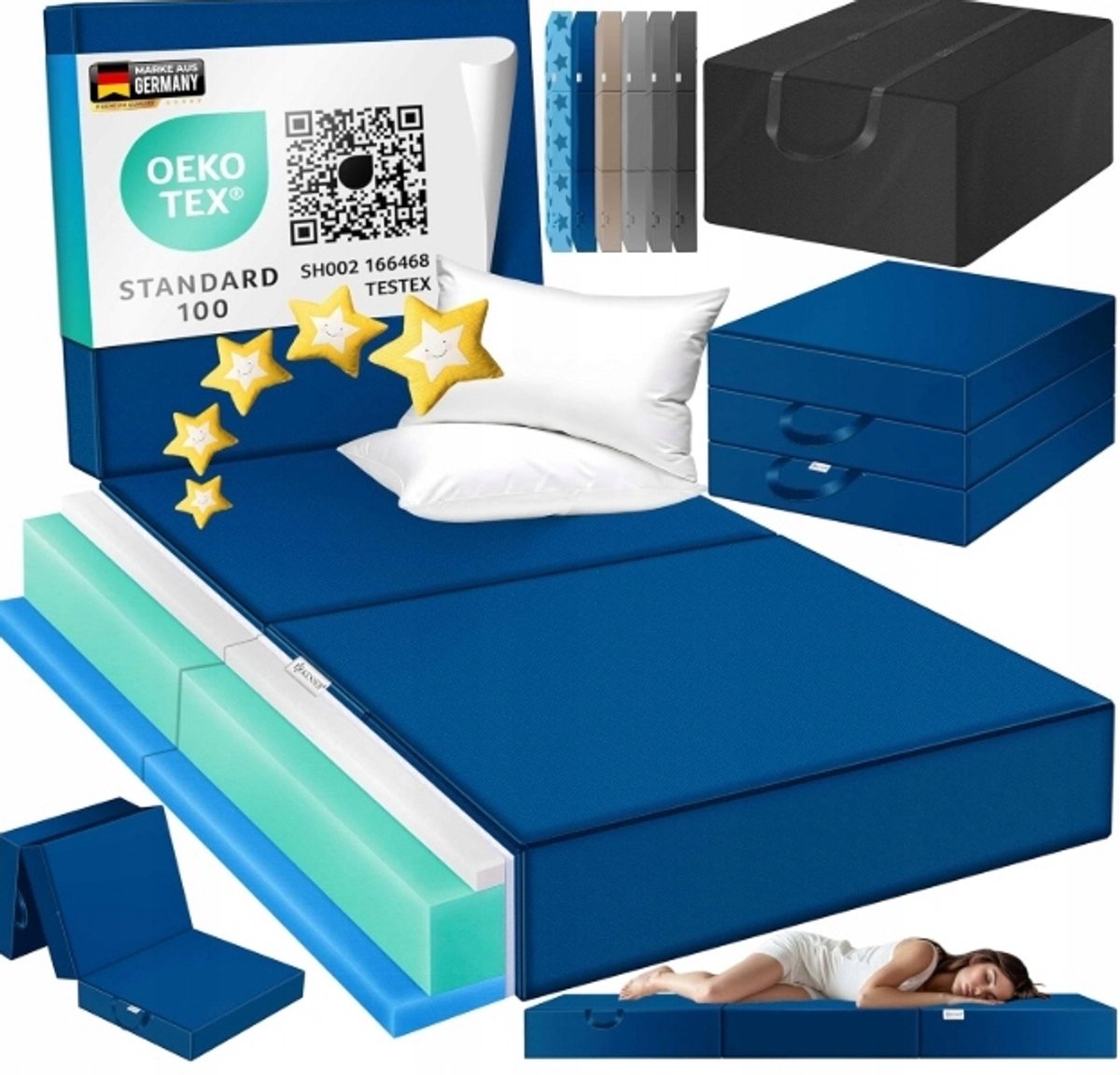 KESSER® Folding Mattress 75 x 200 x 15 cm Guest Mattress 3-Way Foldable to Stool Folding Mattress Foam 25 kg/m³ Extra Thick 15 cm Breathable Washable Removable Cover Including Camping Carry Bag