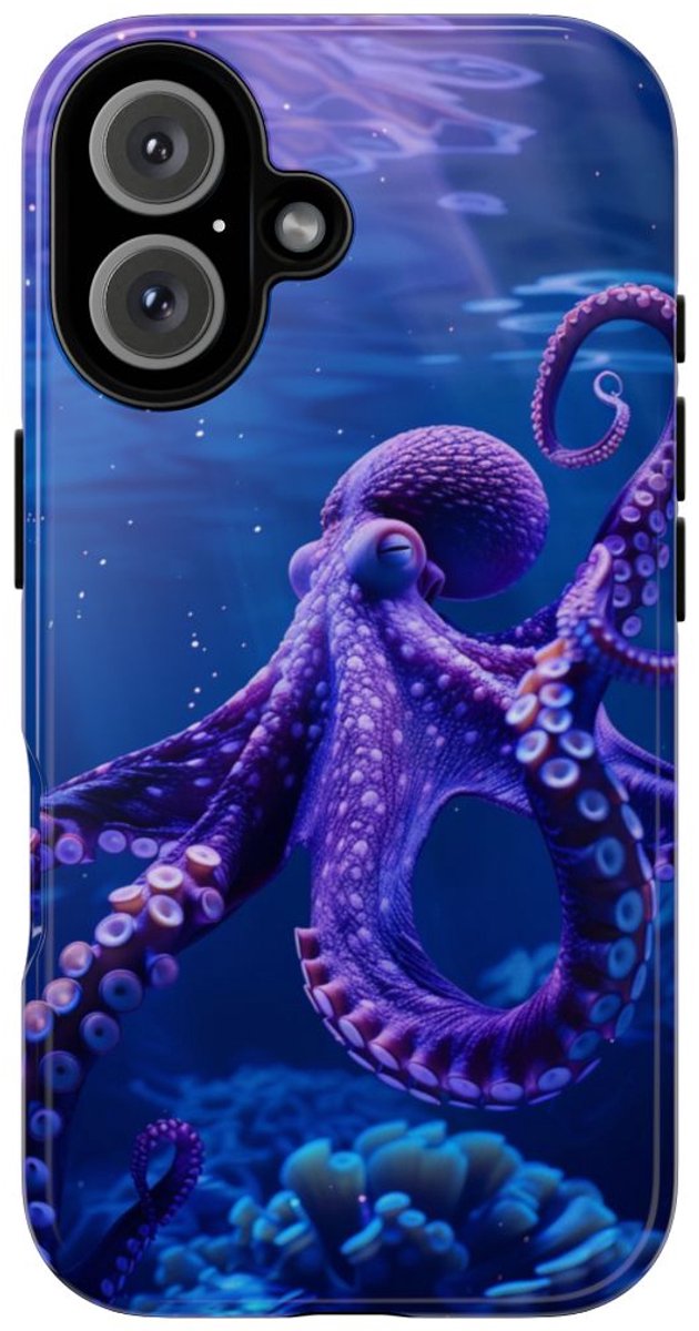Paarse Octopus Onderwaterlandschap – Telefoonhoesje Geschikt voor iPhone 16