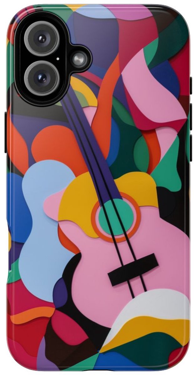 Kleurrijke Abstracte Gitaar – Glanzend Stevig Hoesje Geschikt voor iPhone 16 Plus