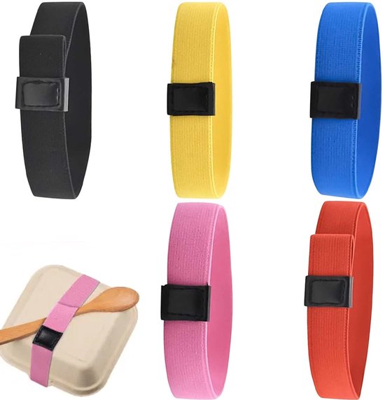 5x Lunchbox -elastieken voor buiten - Lunchbox -elastieken - Elastische Band voor Bento Box - bevestigingsriemen - Afdichtbanden voor bento-box - Bevestigingsriemen voor bento lunchbox - Voor school, werk, outdoor, camping, picknick - 5 Kleuren