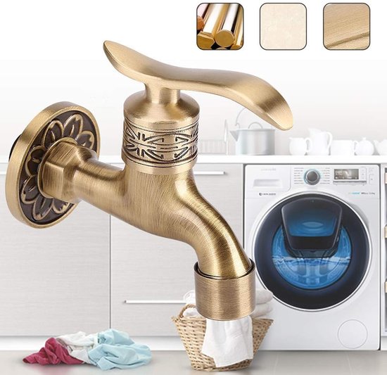 Antique Brass Washer Faucet Wall Mounted Lever Handle Wash Bathroom Cold Water Tap van Merkloos	 — afbeelding 4