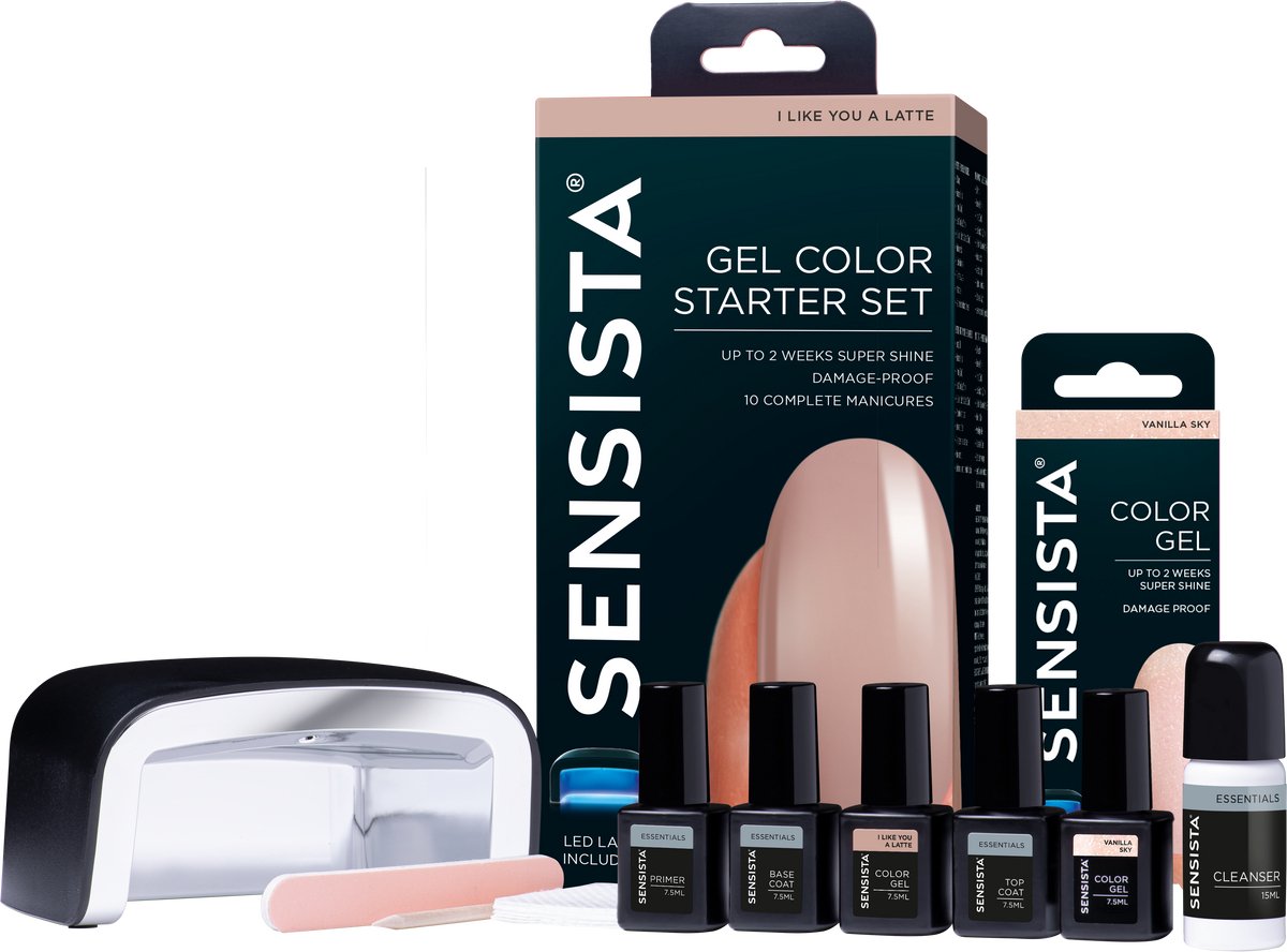 Sensista Starter Set met LED-lamp + 2 Color Gels – I Like You A Latte + Vanilla Sky – Gellak Voordeelset – Gel Nagellak voor LED-lamp