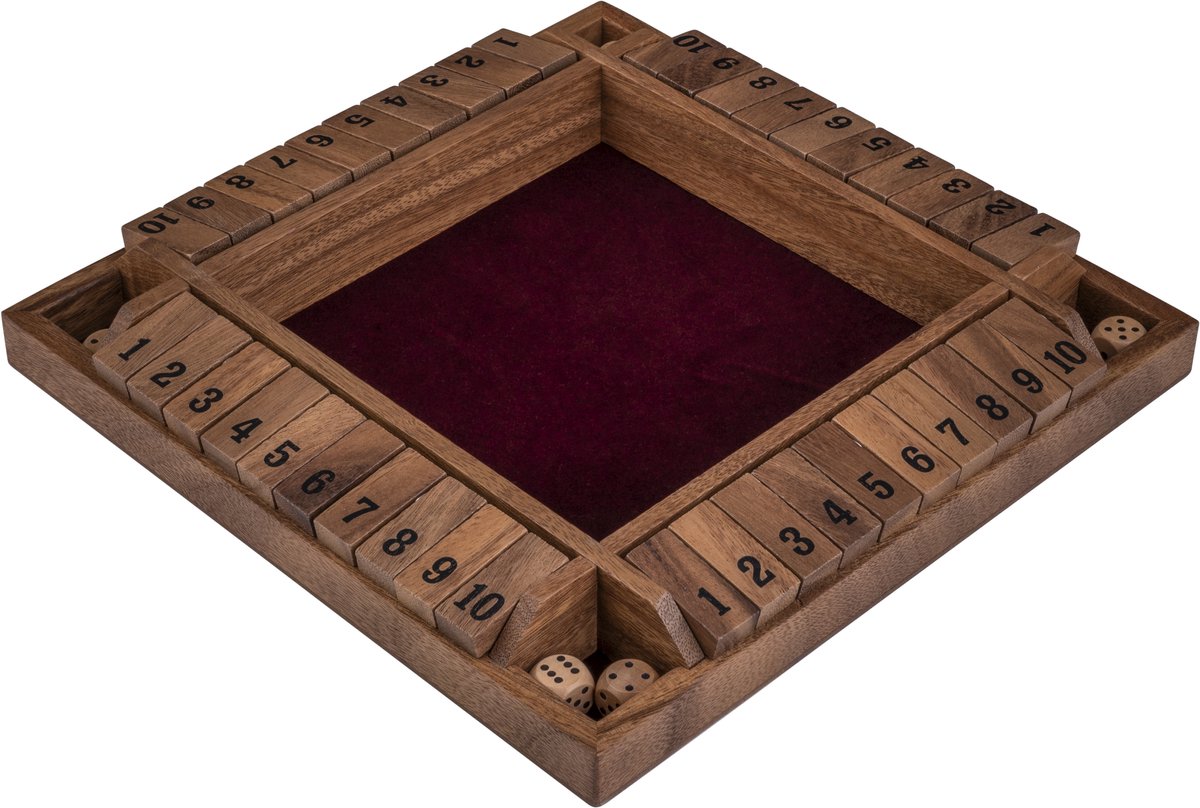 Shut The Box 4 Spelers – Walnoot Houten Dobbelspel – 29 x 29 cm – Met Ingelegd Vilt & 8 Houten Dobbelstenen – Gezelschapsspel – Engelhart — afbeelding 11