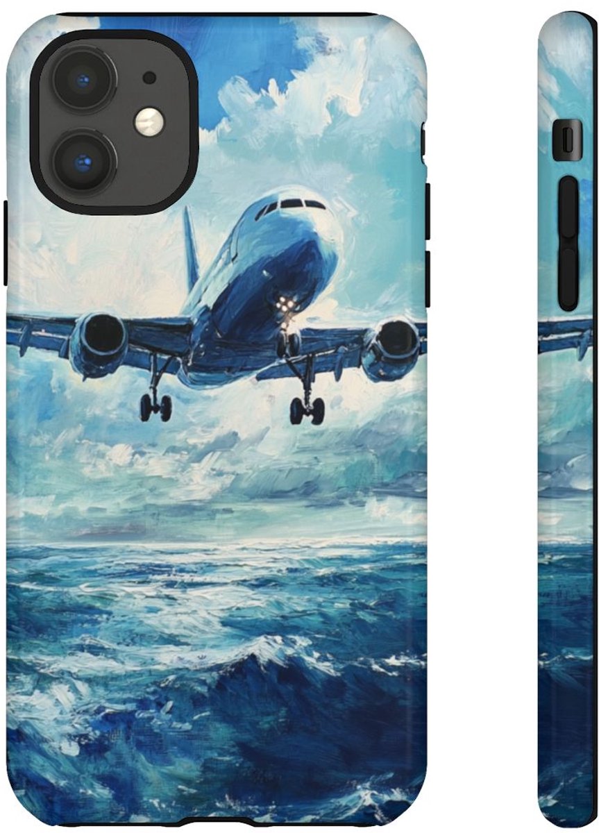 Vliegtuig Boven Oceaan Olieverfschilderij – Telefoonhoesje Geschikt voor iPhone 11