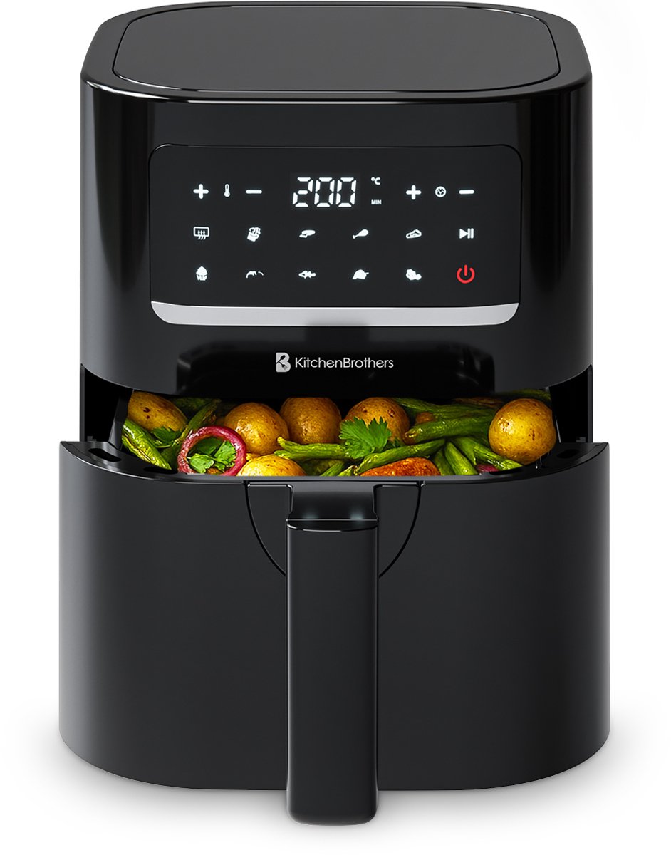 KitchenBrothers Airfryer - 1400W - 3,3L - Heteluchtfriteuse - 50ºC tot 200ºC - Compact - 10 Kookprogramma's - Zwart